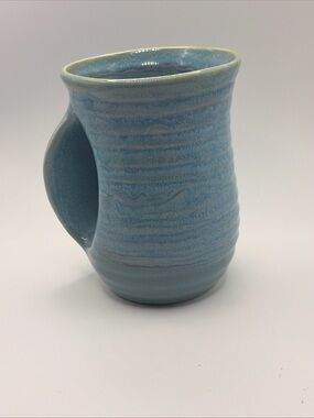 Handmade Hand Warming Teal And Green Drip Glazed Ceramic Coffee Or Tea Mug